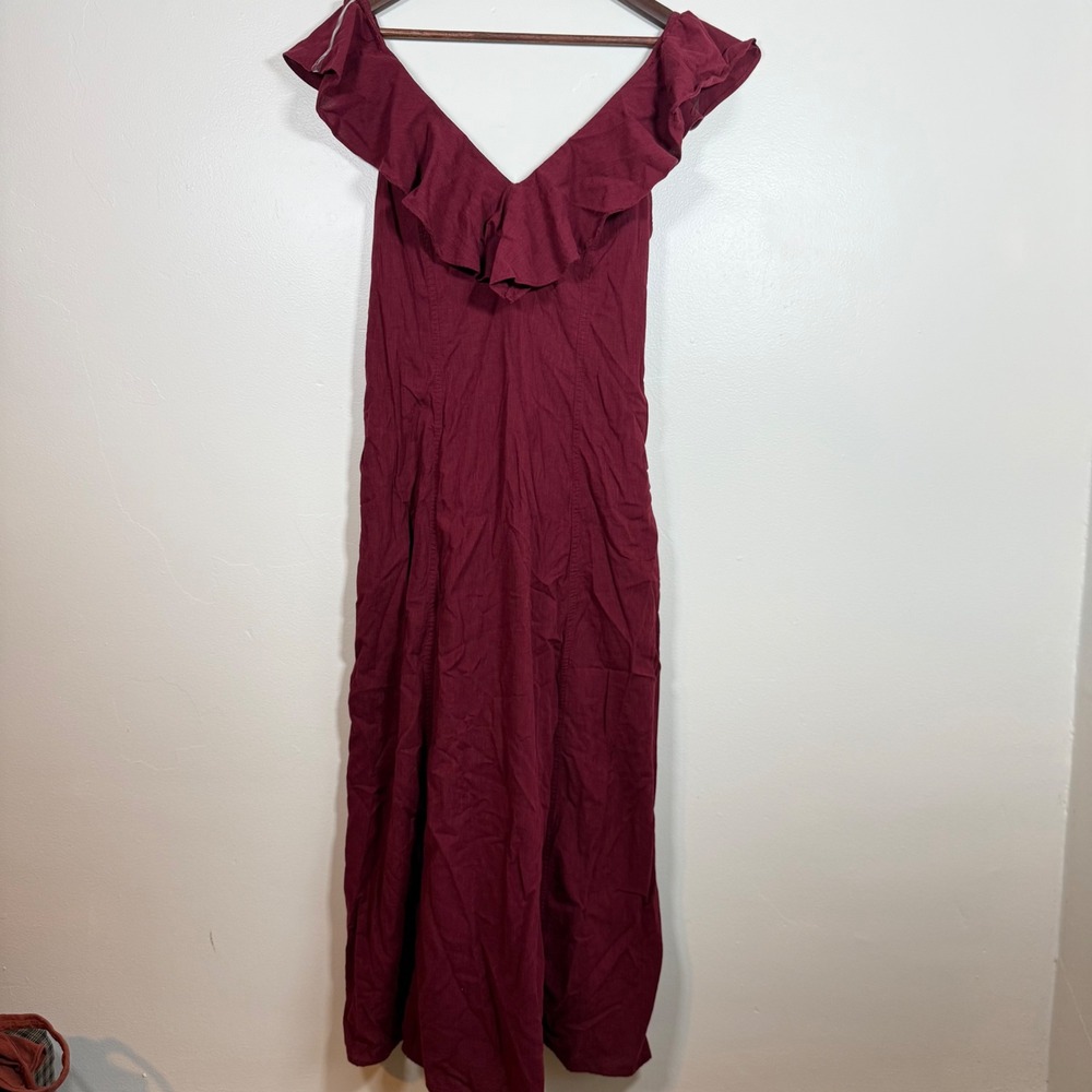 Universal Thread Ruffle Off The Shoulder Smocked Maxi Dress Size M Burgundy Red